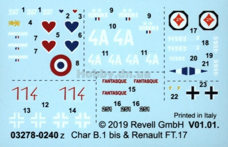 Revell 03278 1/76 2 in 1 Char B.1 bis + Renault FT.17 (French WW2 Tanks) Plastic Model Kit (Scale Model) - Techtonic Hobbies - Revell