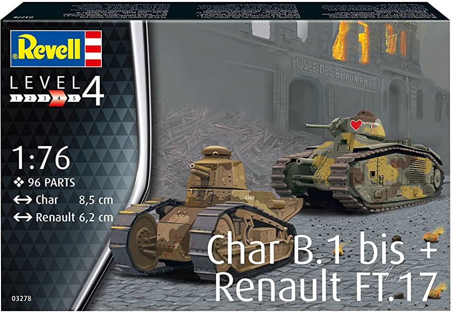 Revell 03278 1/76 2 in 1 Char B.1 bis + Renault FT.17 (French WW2 Tanks) Plastic Model Kit (Scale Model) - Techtonic Hobbies - Revell