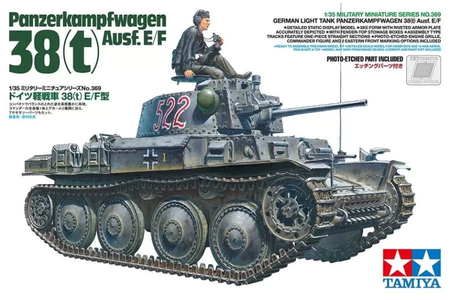 Tamiya-Tamiya 1/35 German Panzerkampfwagen 38T Ausf. E/F Tank Scaled Plastic Model Kit-rc-cars-scale-models-sunshine-coast