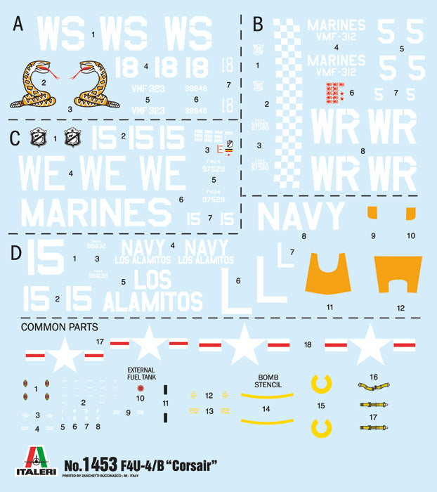 Italeri 001453 1/72 Scale Vought F-4U/4B Korean War Plastic Model Kit - Techtonic Hobbies - Italeri