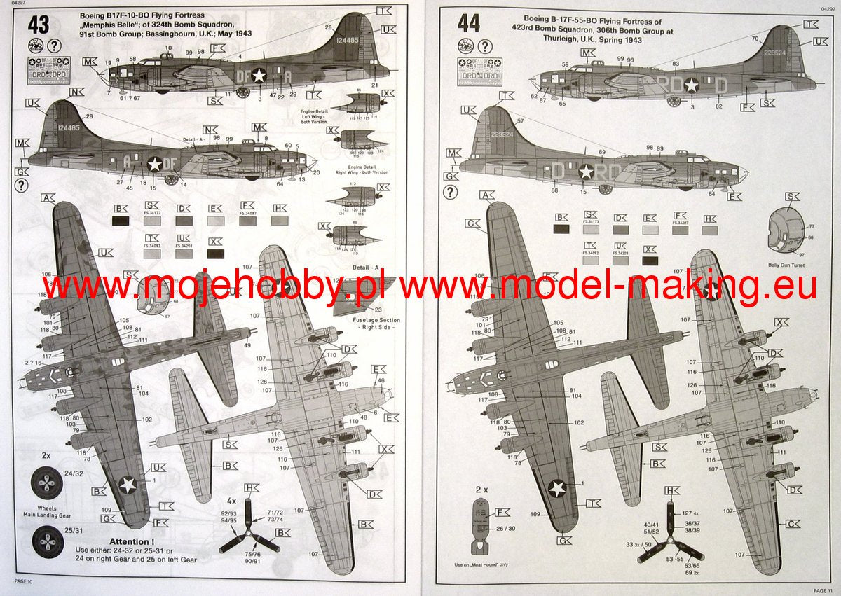 Revell 04297 1/48 scale Boeing B-17F Flying Fortress - Memphis Belle (American WW2 Bomber) Plastic Model Kit (Scale Model) - Techtonic Hobbies - Revell