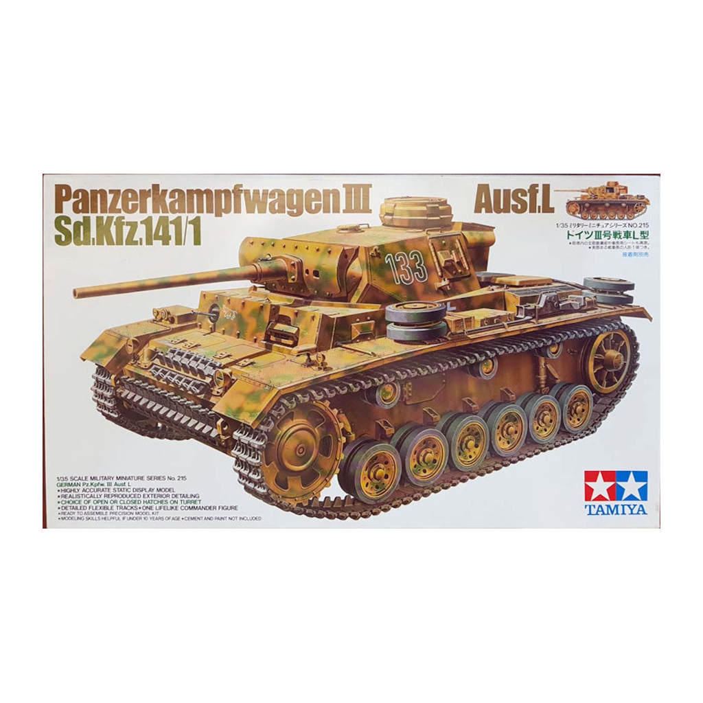 Tamiya 35215 1/35 Scale German Sd.Kfz.141/1 Panzerkampfwagen (Panzer) 3 Ausf.L Model Kit - Techtonic Hobbies - Tamiya