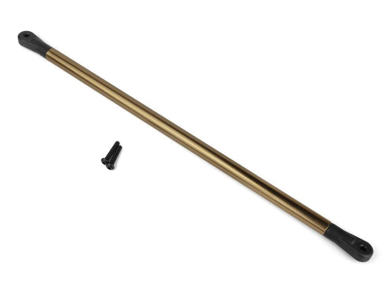 Gold metal rod with black ends on a white background