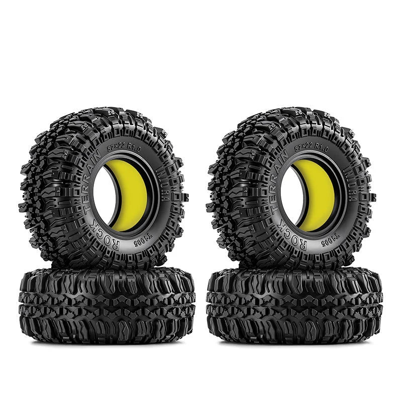 INJORA 1.0" 57*22mm Rock Terrain Tires & Silicone Rubber Inserts Combo (4)