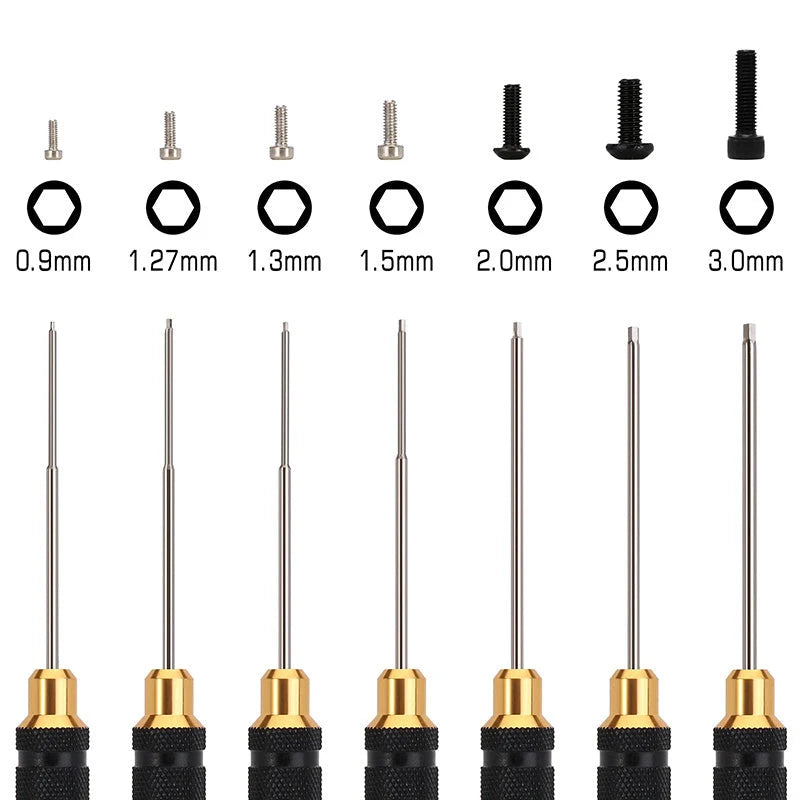 INJORA 7-Piece HSS Steel Hex Screwdriver Set, 0.9–3.0mm RC Tool Kit