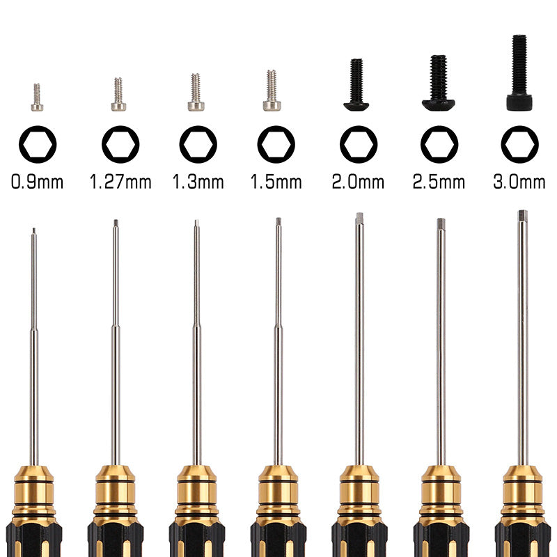 INJORA 7PCS 0.9 1.27 1.3 1.5 2.0 2.5 3.0mm HSS Steel Hex Screwdriver RC Tool Set