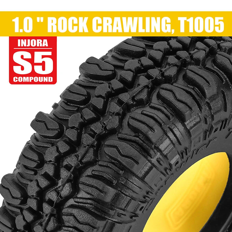 INJORA 1.0" 57*22mm Rock Terrain Tires & Silicone Rubber Inserts Combo (4)
