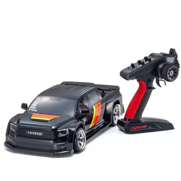Black Kyosho 1/10 Fazer D2 2021 Toyota Tundra Drift car with remote control on a white background