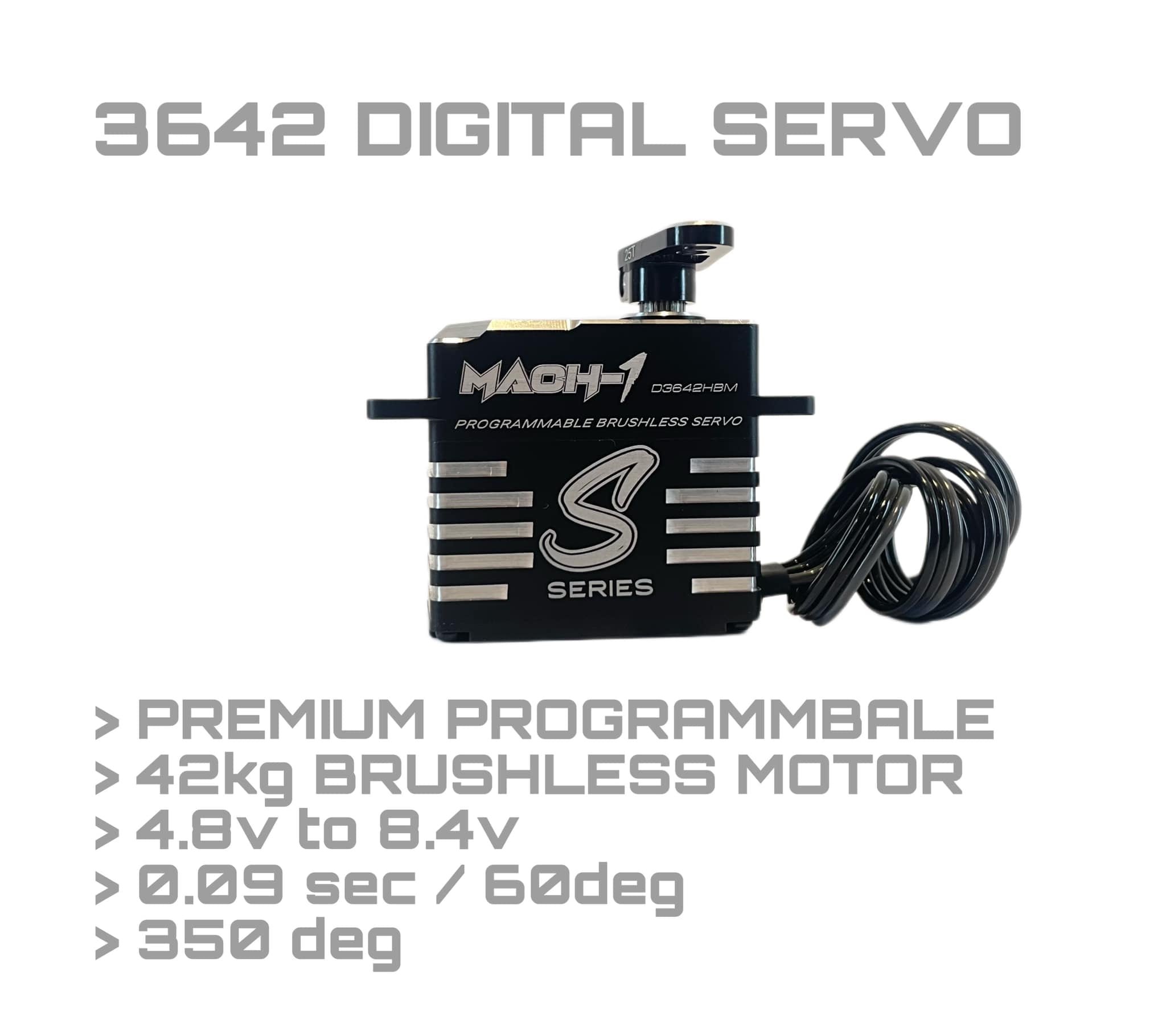 Mach-1 D3642HBM S Programmable 1/8 Waterproof Servo 42kg (D3642HBM) - Techtonic Hobbies - Mach-1