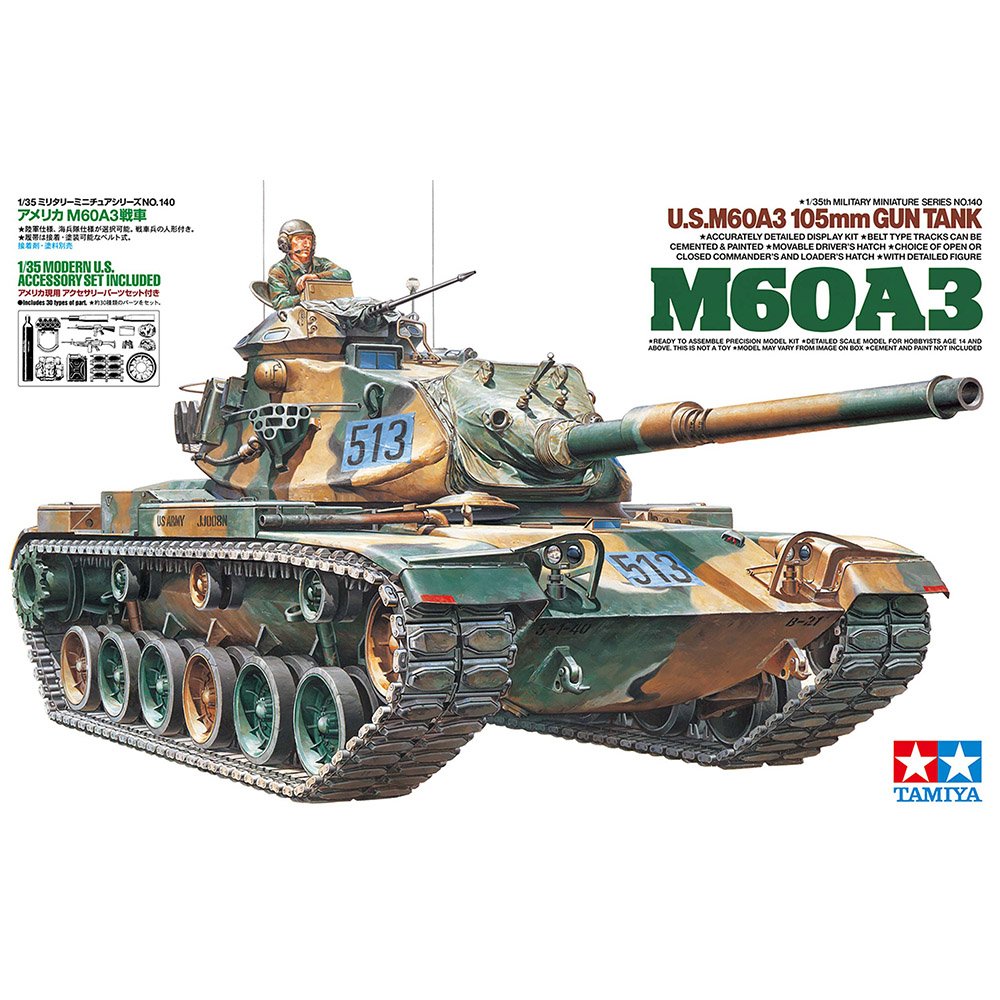 Tamiya 1/35 U.S. M60A3 105mm Gun Tank Plastic Model Kit (35140)