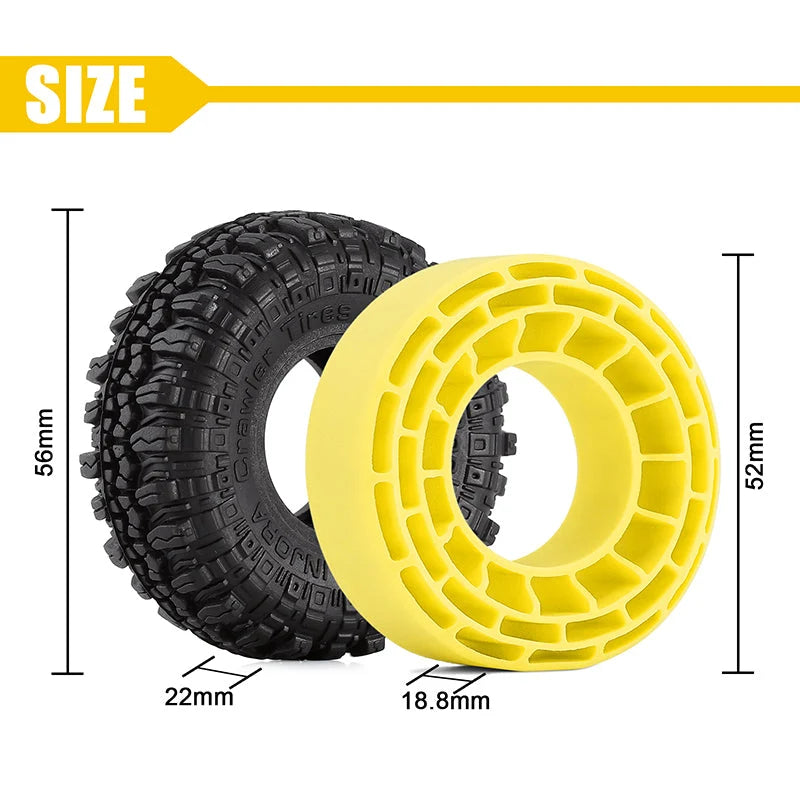 INJORA 1.0" 57*22mm Rock Terrain Tires & Silicone Rubber Inserts Combo (4)
