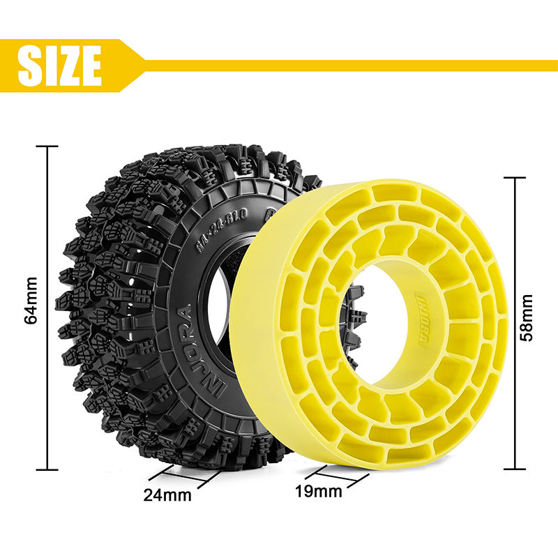 INJORA 1.0" 64*24mm Tires & Silicone Rubber Inserts Combo (4)