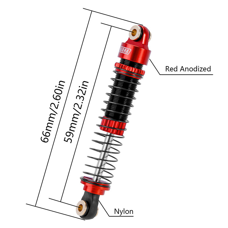 INJORA 59mm Long Threaded Oil Shocks for 1/18 Redcat Ascent-18 HPI Venture18