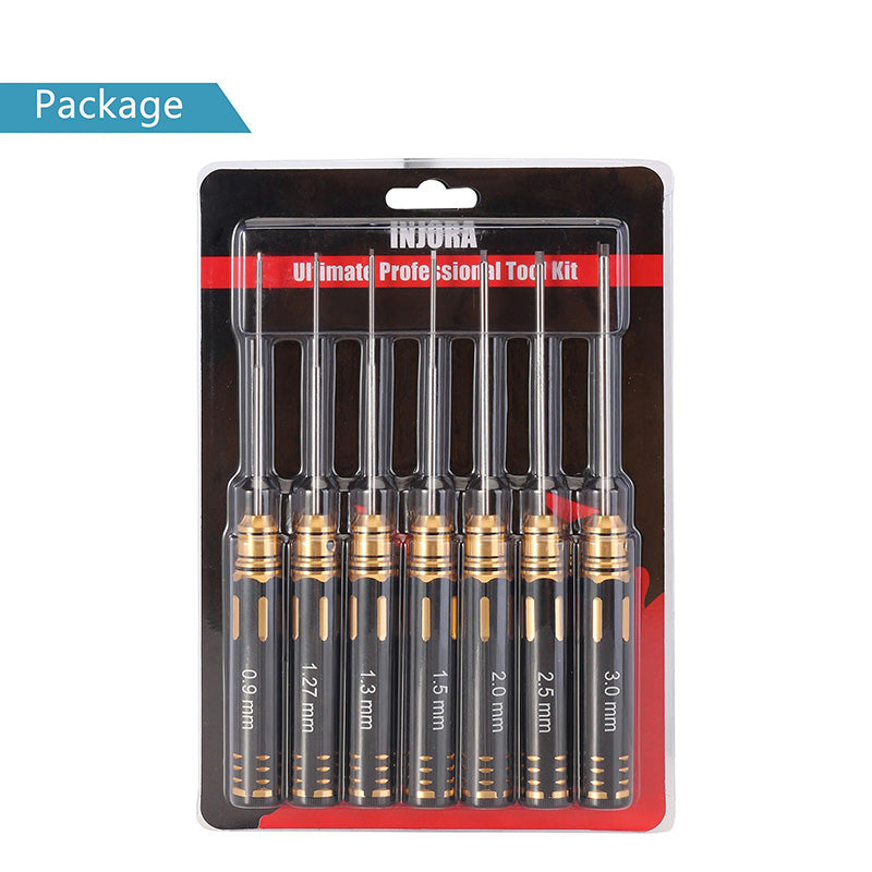 INJORA 7PCS 0.9 1.27 1.3 1.5 2.0 2.5 3.0mm HSS Steel Hex Screwdriver RC Tool Set