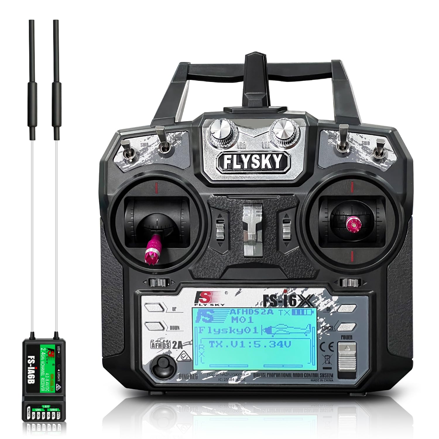FlySky FS-i6X 2.4GHz 6-channel RC transmitter with FS-iA6B receiver — black