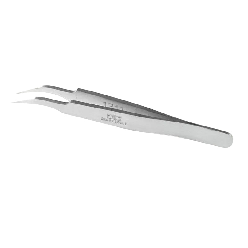 Pair of silver tweezers on a white background