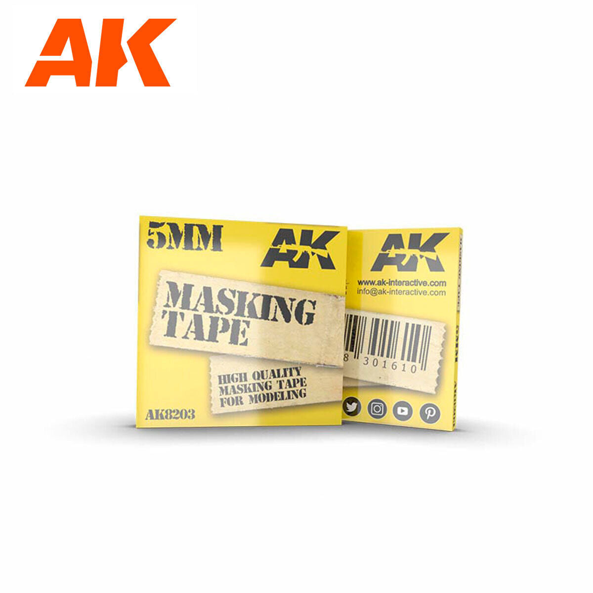 Packaging of AK 5mm masking tape with yellow label on a white background