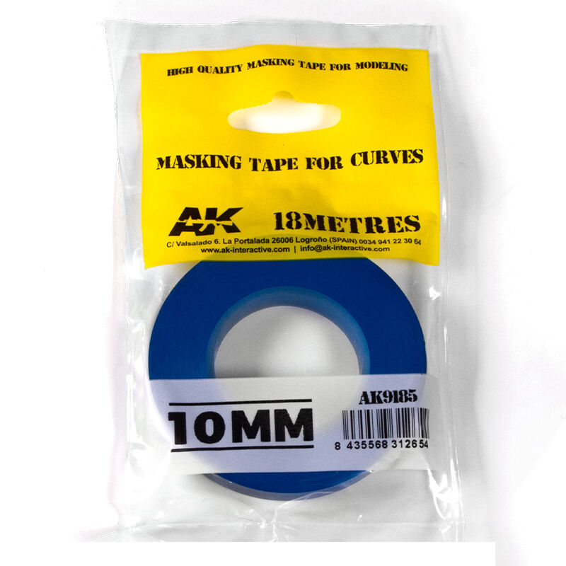 10mm Masking tape for curves with a yellow label and blue roll, branded 'AK'.
