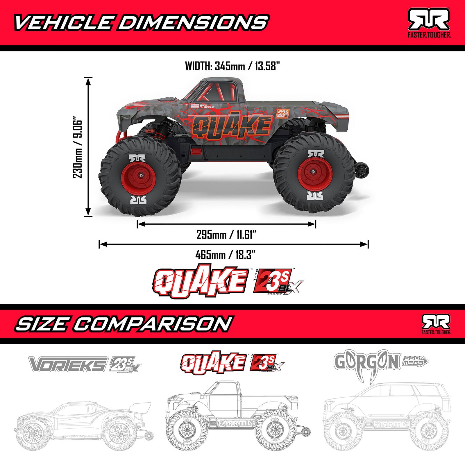 ARRMA Quake 223S BLX DSC 1/10 2WD Monster Truck RTR Red