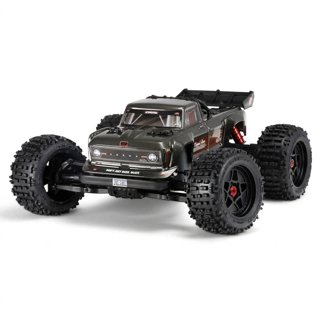 Gunmetal grey stunt truck on white background
