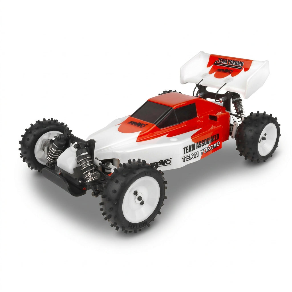 Red and white classic 4wd buggy on white ackground