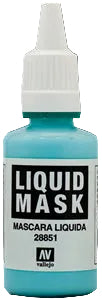 A bottle of AV Toony Liquid Mask Mascara Luida 28851, featuring a bright turquoise blue liquid visible through the clear bottle, with a white cap and a white label.