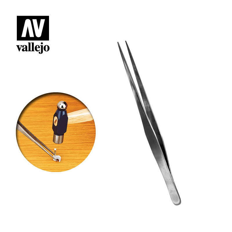 Vallejo T12008 Straight Tip Stainless Steel Tweezers - 175mm