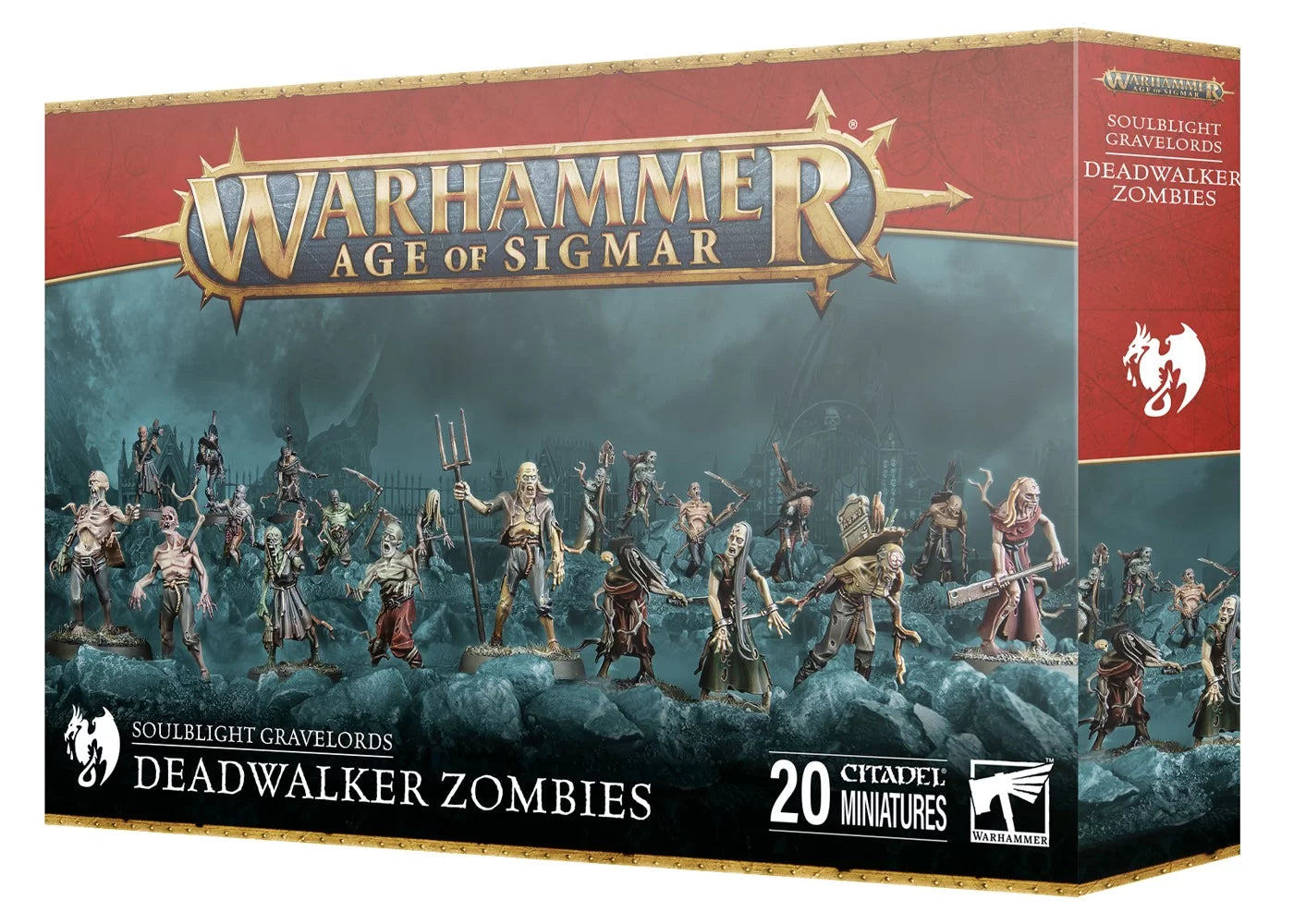 Warhammer Age of Sigmar Deadwalker Zombies game box with figures on a white background