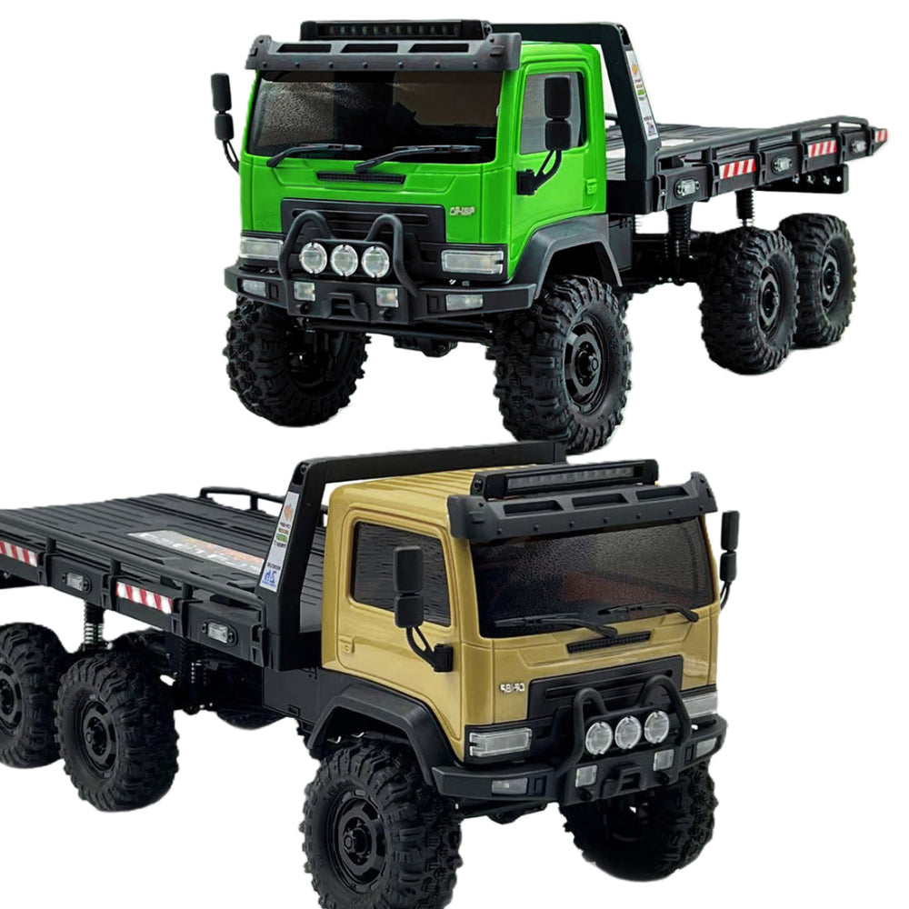 Two Hobby Plus Arktos_V1.5 trucks, one green and one Tan, on a white background