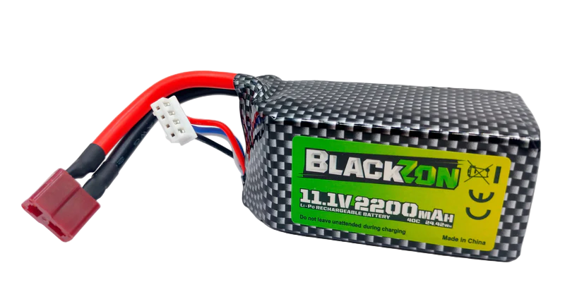 Blackzon battery pack with carbon fiber texture on a white background