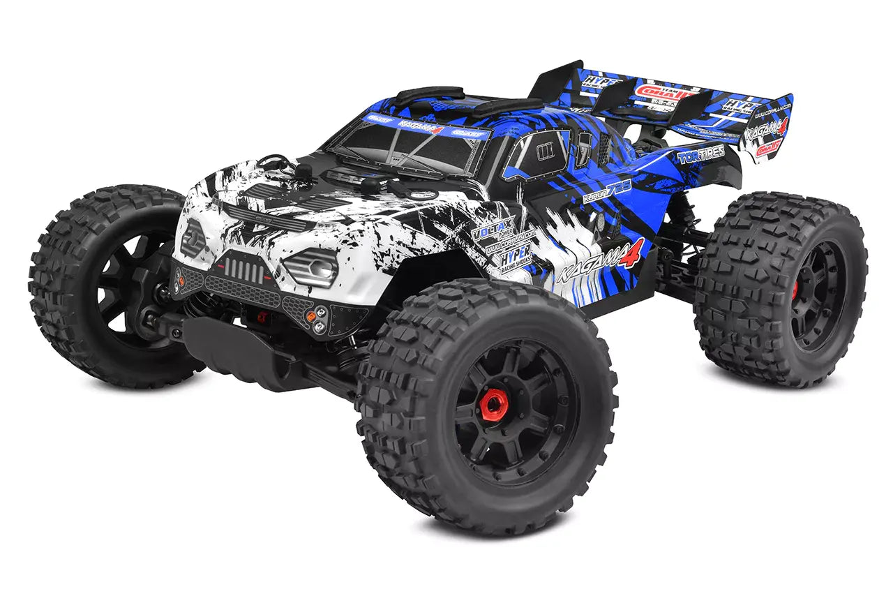 Team Corally Kagama 10 blue monster truck, 1/10 scale RC vehicle with large tires