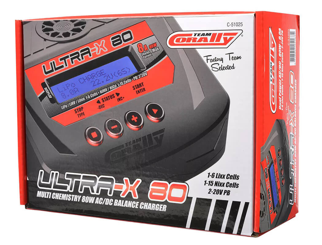 Team Corally - Ultra-X 80 - AC/DC Balance Charger - 80W - 1-6S Lixx - 1-15 Nixx - 2-20V PB
