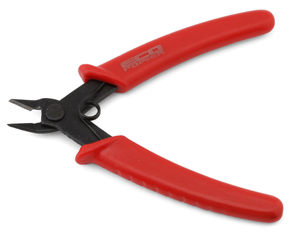 Red scale model sprue cutters with black cutting edge on a white background