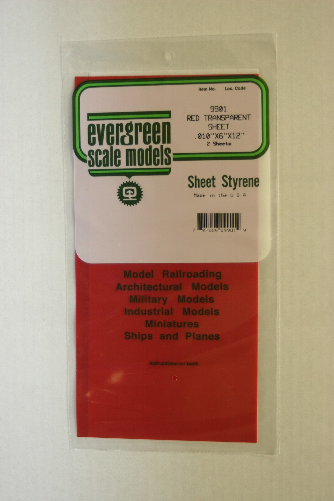 EVERGREEN 9901 15 X 30CM COLOURED STYRENE SHEET .010 (PACK OF 2)