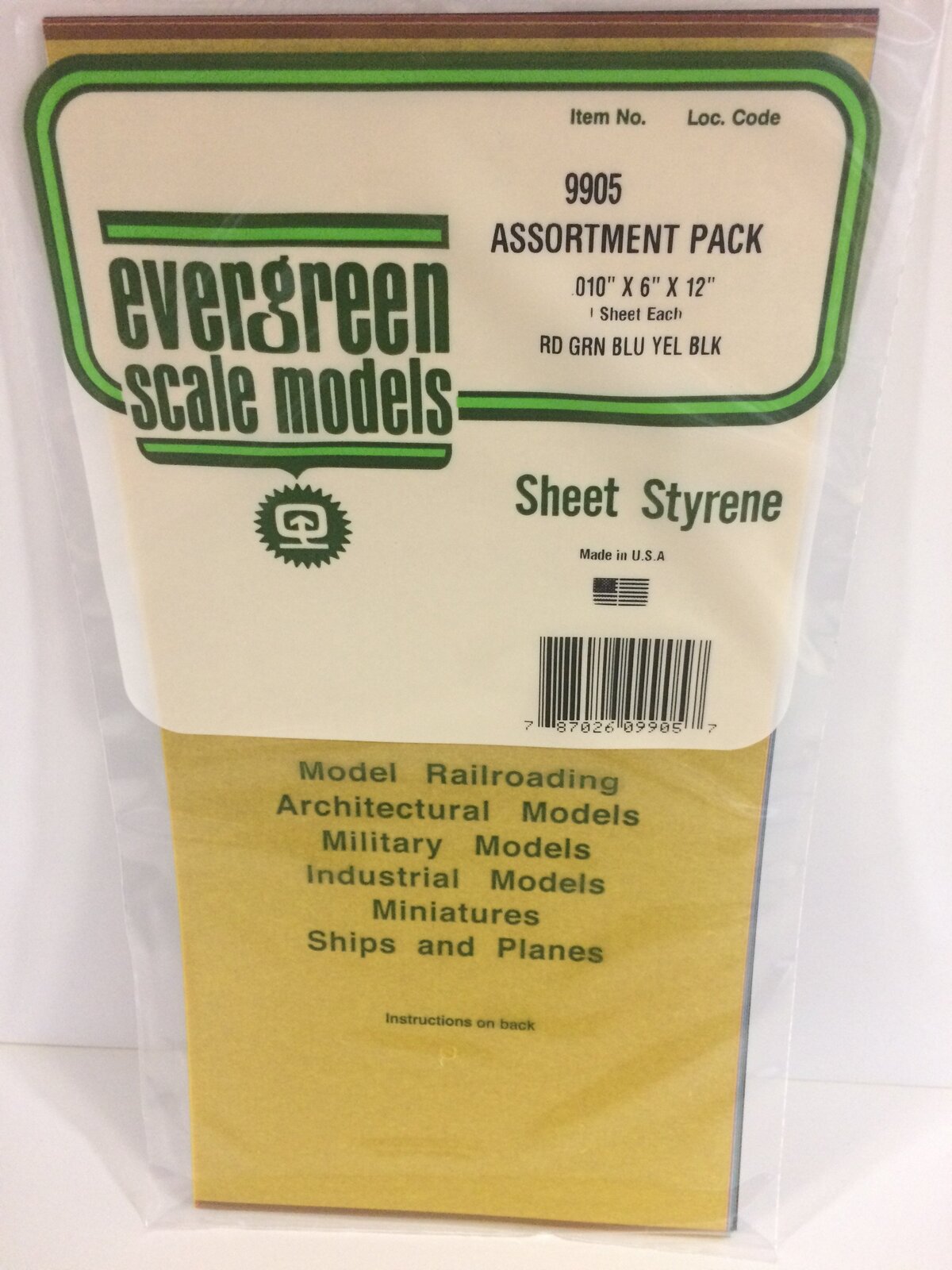 EVERGREEN 9905 15 X 30CM COLOURED STYRENE SHEET .010 (PACK OF 5)