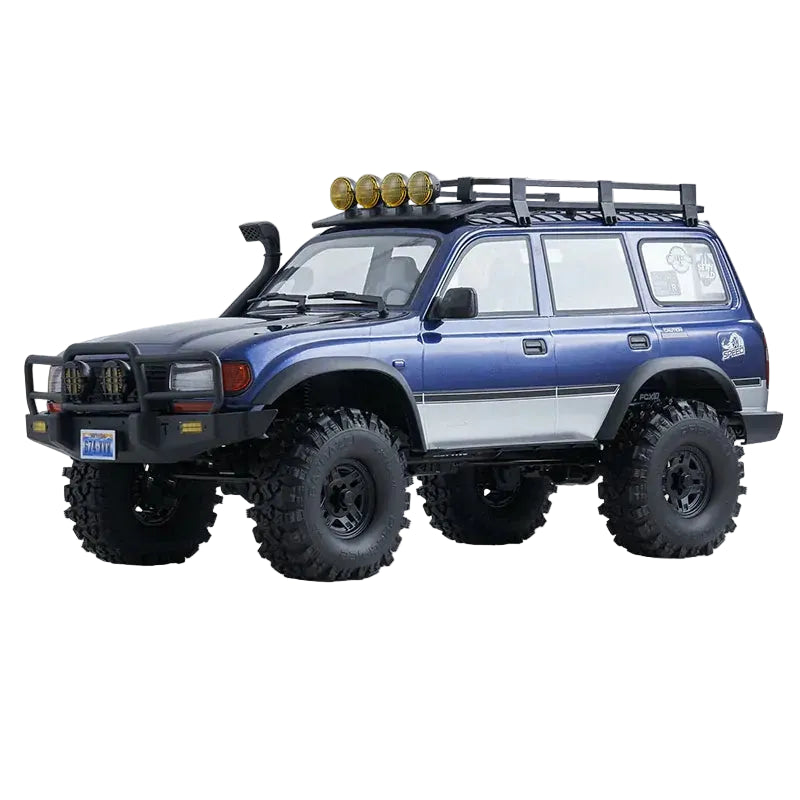 Model of a blue SUV with large tires on a white background