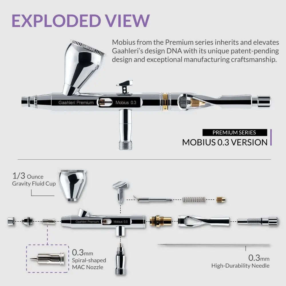 Gaahleri GHPM-Mobius Premium Dual-Action Airbrush 0.3mm