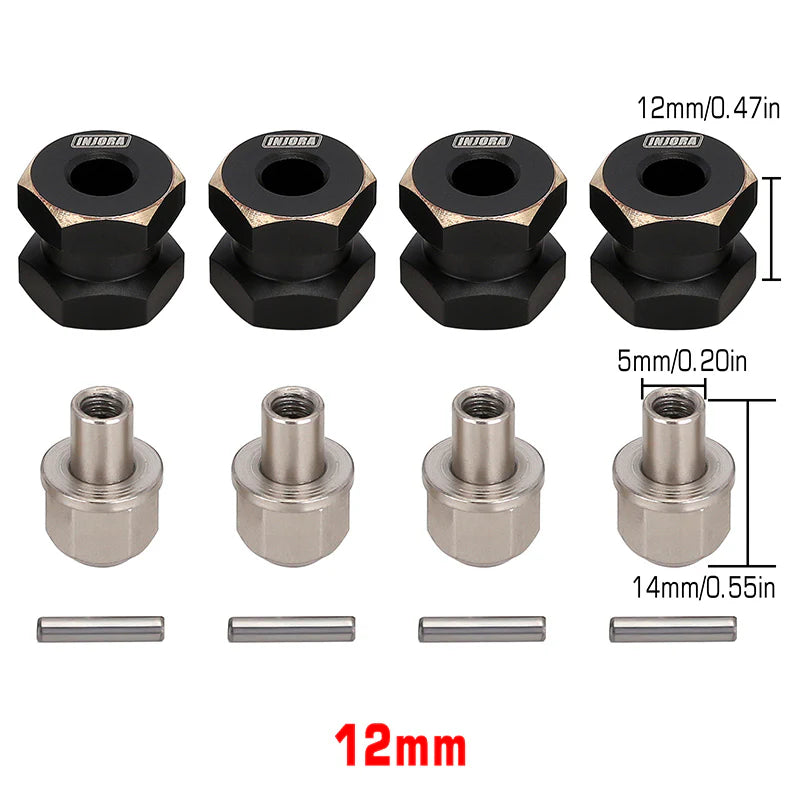 INJORA 4PCS 12mm Black Coating Brass Wheel Hex Hub Extenders