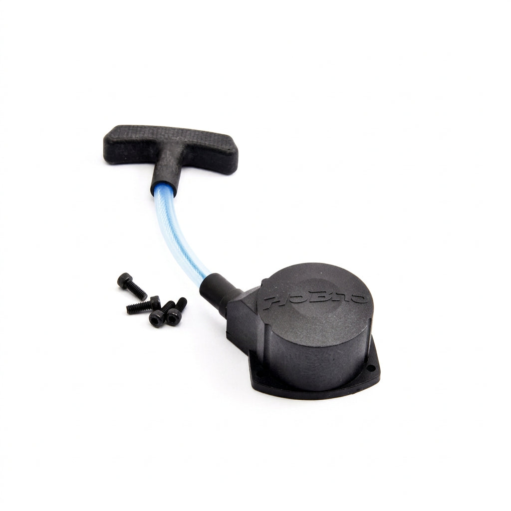 Black and blue mechanical component on a white background