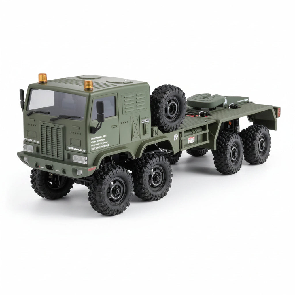 Green HobbyPlus CR-18P Terranaut 8X8 AWS 1/18 Scale RC Crawler truck on a white background