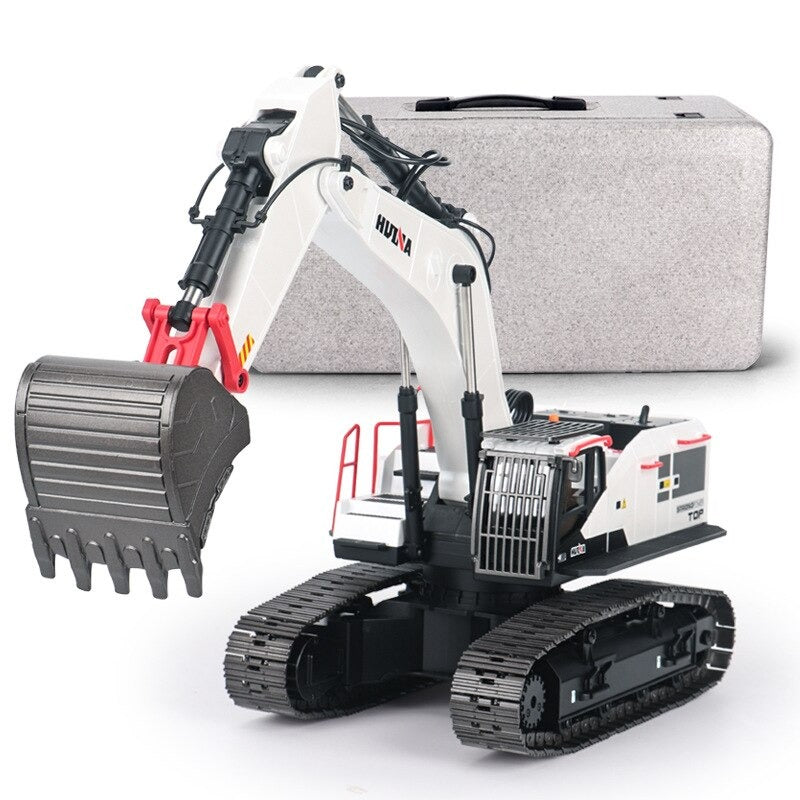 Huina 1594 RC EXCAVATOR  with a gray carrying case on a white background