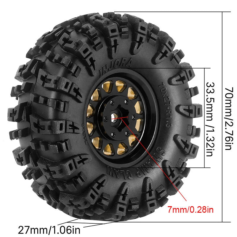 INJORA 1.3" 70*27mm -3.75mm Offset Brass Wheels Set for Micro Crawlers (4)