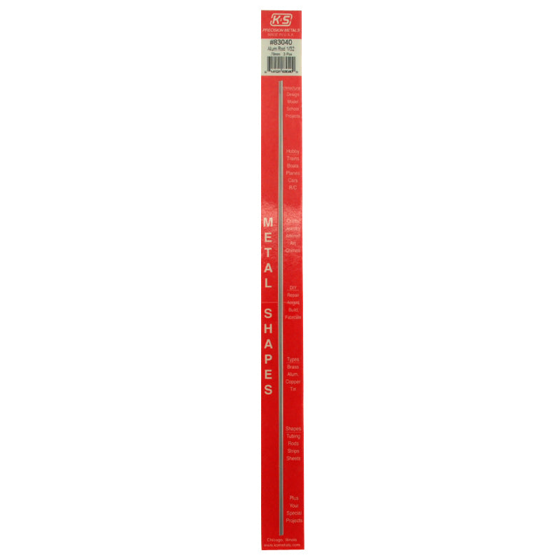 K&S 83040 SOLID ALUMINUM ROD (12IN LENGTHS) 1/32IN (3 RODS PER CARD)