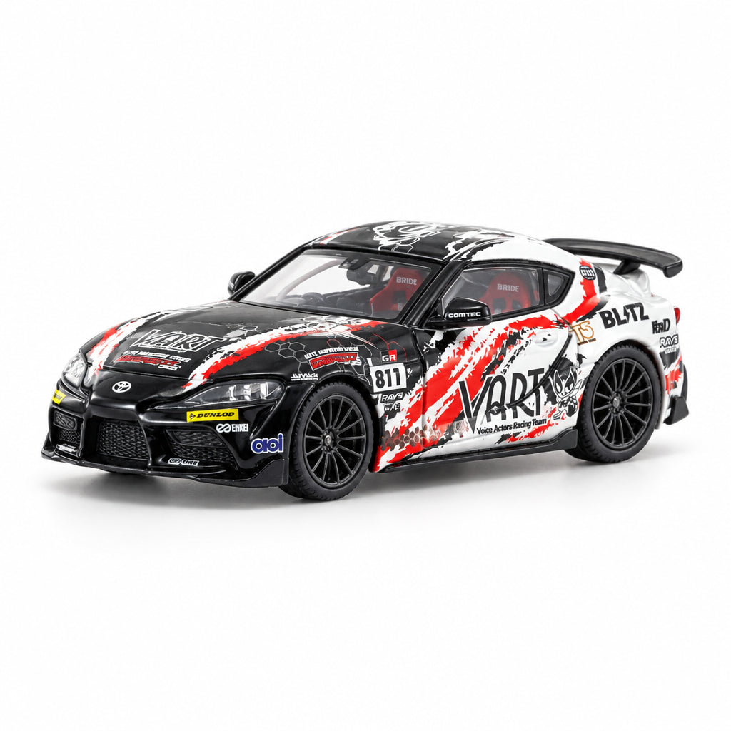 Model car with racing decals on a white background