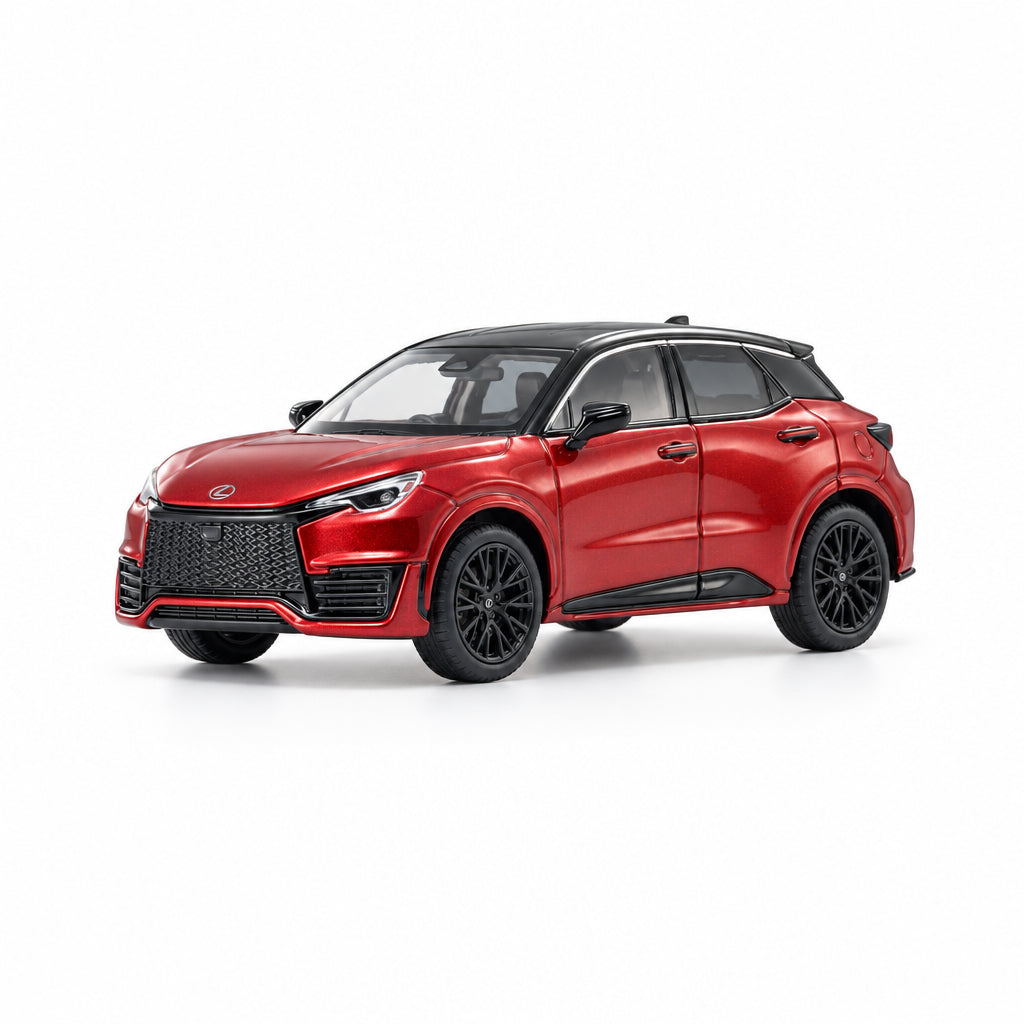 A red compact SUV with a black roof and black wheels, shown from a three-quarter front angle on a clean white studio background.