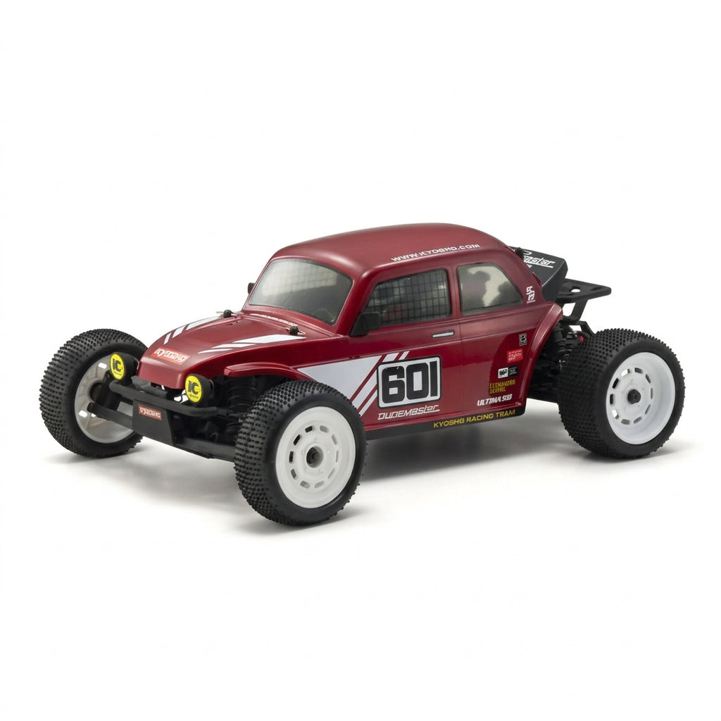 Model off-road racing car with number 601 on a white background