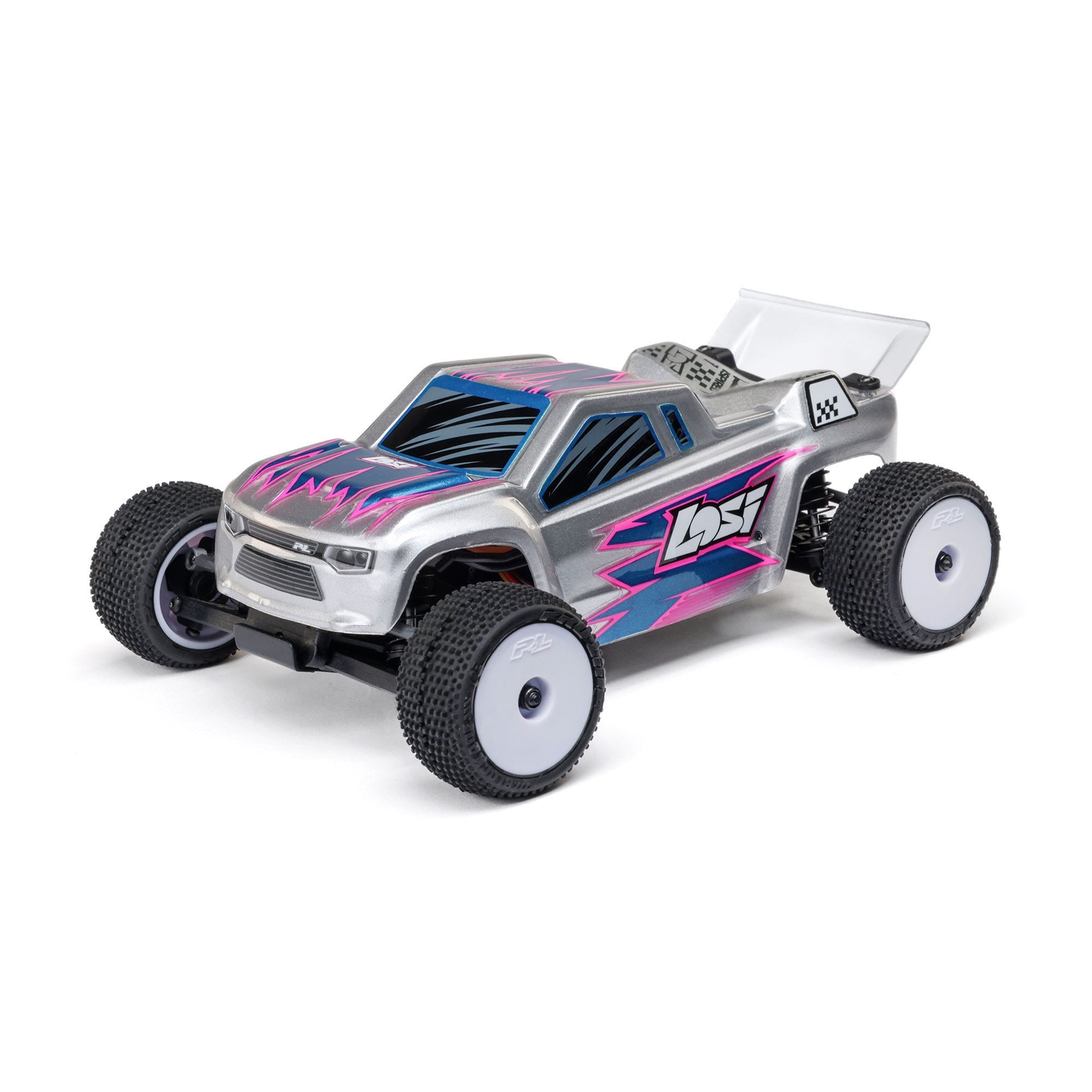 Losi Micro-T 1/28 2WD RC Stadium Truck in silver, ready-to-run remote control vehicle micro t