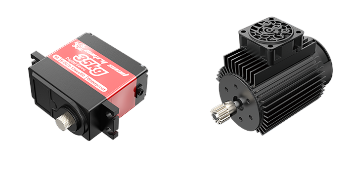 Close-up view of the MJX monster truck's 35KG servo and 3970 2500KV brushless motor components
