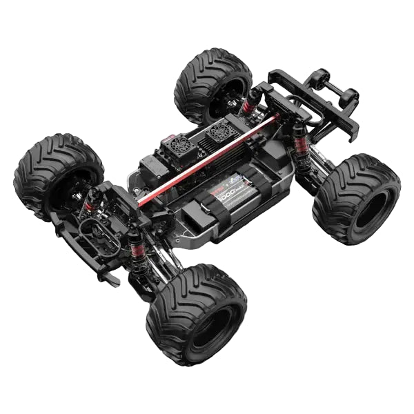 MJX 1/10 HyperGo 10210 monster truck top view showing electrical components   on a white back ground