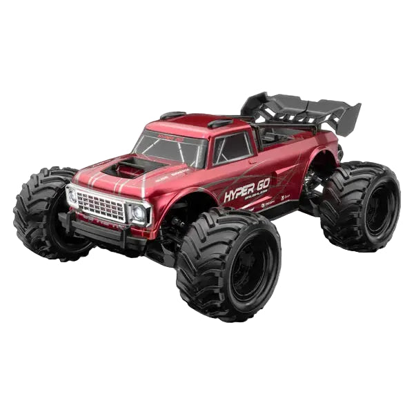 MJX 1/10 HyperGo 10210 Red monster truck with large black tires on a white background
